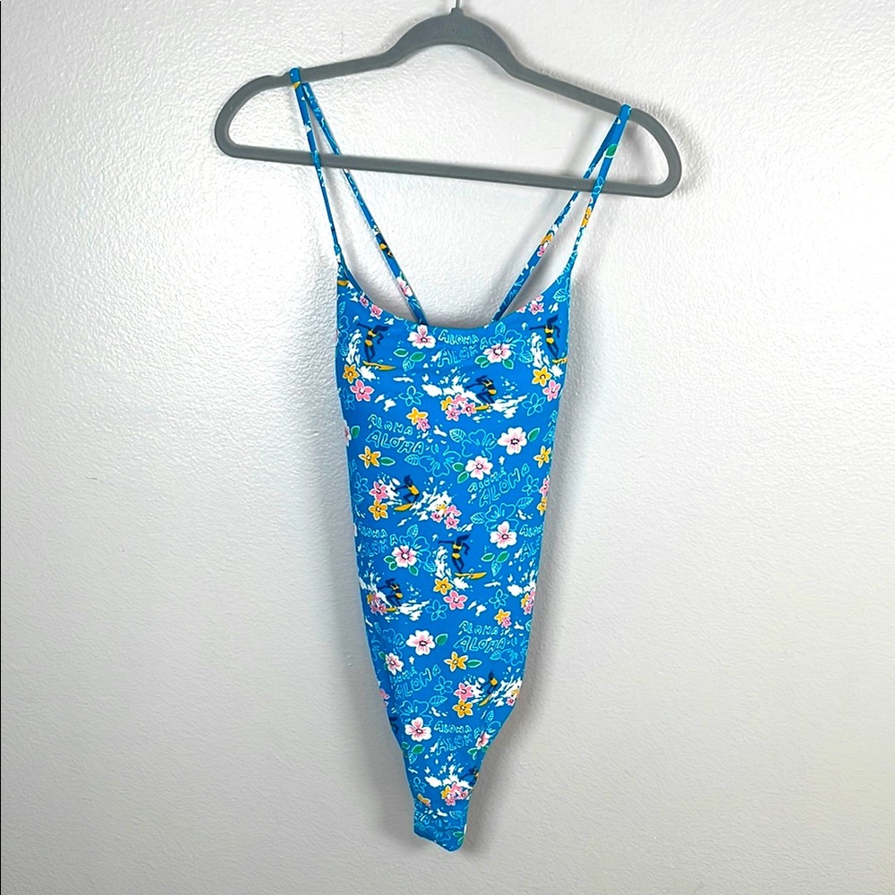 J. Crew Bright Blue Floral Aloha Scoop neck one piece swimsuit size 12